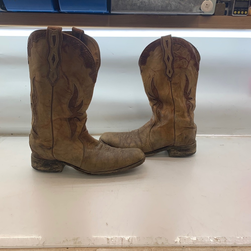 Boulet Mens Tan Leather Western Cowboy Boots Square Toe Made in Canada Size 11 D
